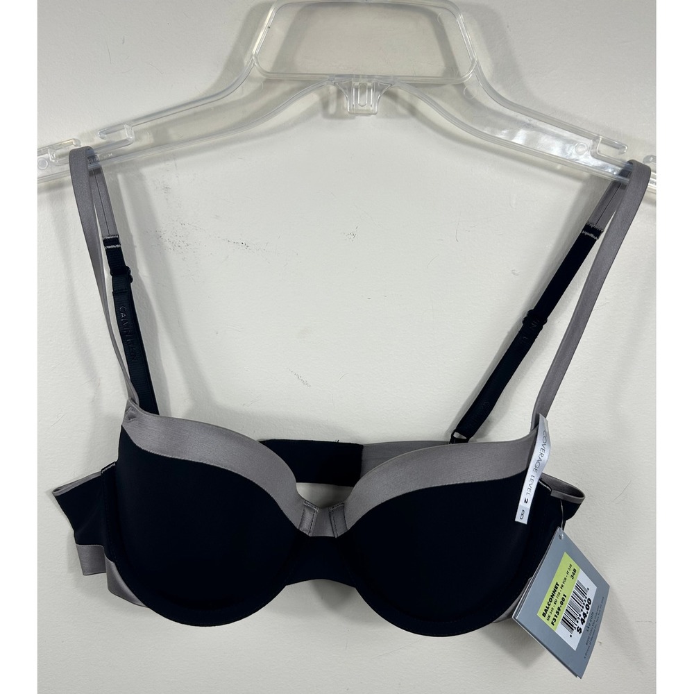Calvin Klein Balconnet Bra 34B Black Grey Perfectly‎ Fit Underwire 90s Revival